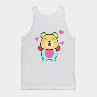 Happy smiling baby teddy bear with love hearts. Kawaii cartoon Tank Top